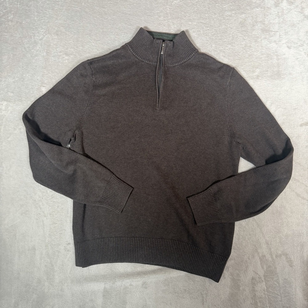 Brooks Brothers Mens Gray 1/4 Zip Mock Neck Cotton Cashmere Sweater M